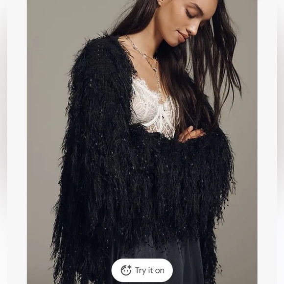 Anthropologie Sweaters - Anthropologie Black Fringe Cardigan